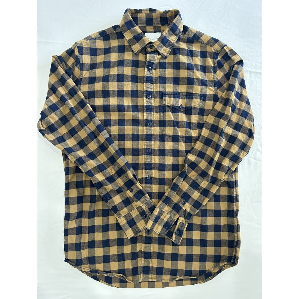 American Eagle Men's Long Sleeve Plaid Flannel Shirt Classic Fit Size M Tall